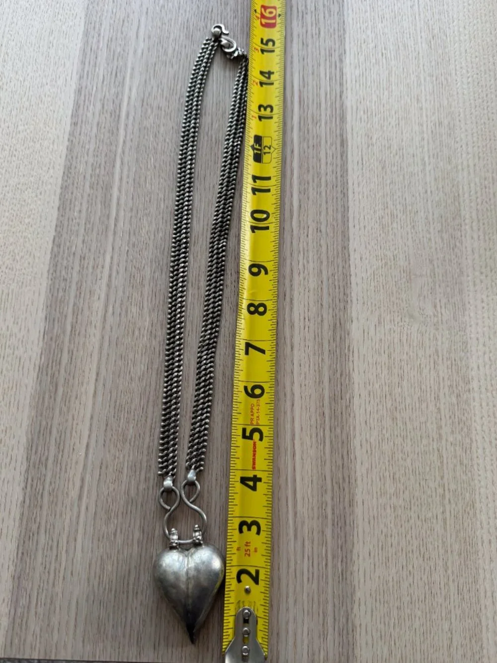 Vintage Tribal Puffy Heart Necklace Heavy Silver Tone Boho Statement 26" - Picture 7 of 7